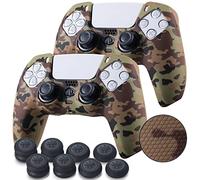 YoRHa Grip Texture - Funda de silicona para mando de PS5 (camuflaje marrón) con empuñaduras profesionales para el pulgar x 8