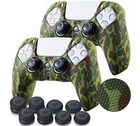 YoRHa Grip Texture - Funda de silicona para mando de PS5 (camuflaje verde) con empuñaduras profesionales para el pulgar x 8