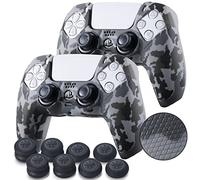 YoRHa Grip Texture - Funda de silicona para mando PS5 Dualsense x 2 (camuflaje gris) con empuñaduras profesionales para el pulgar x 8
