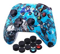 YoRHa Impresión Caucho de Silicona Funda Skin Case Carcasas Piel para Xbox One S/X Mando Controller x 1 (Bruja) Con Agarres para el Pulgar Thumb Grip x 10
