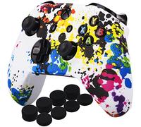 YoRHa Impresión Caucho de Silicona Funda Skin Case Carcasas Piel para Xbox One S/X Mando Controller x 1 (Pintada) con Agarres para el Pulgar Thumb Grip Pro x 8