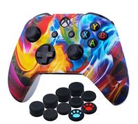 YoRHa Impresión Caucho de Silicona Funda Skin Case Carcasas Piel para Xbox One S/X Mando Controller x 1 (Arroyo de Colores) con Agarres para el Pulgar Thumb Grip x 10