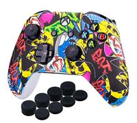 Yorha Impresión Caucho de Silicona Funda Skin Case Carcasas Piel para Xbox One S/X Mando Controller x 1 (Calavera comica) con Agarres para el Pulgar Thumb Grip Pro x 8