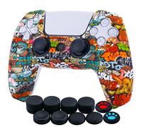 YoRHa Silicona Espesar Impresión Funda Piel Carcasas Cubierta Compatible de PS5 Mando x 1 (Graffiti De Calavera) con Agarres para el Pulgar x 10