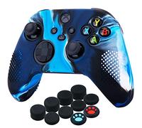 YoRHa Silicona Funda Piel Carcasas Cubierta para Xbox Series X/S Mando x 1 (Azul Camuflaje) con Agarres para el Pulgar x 10