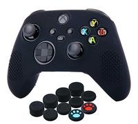 YoRHa Silicona Funda Piel Carcasas cubierta para Xbox Series X/S Mando x 1 (Negro) con Agarres para el Pulgar x 10