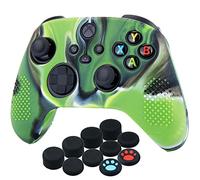 YoRHa Silicona Funda Piel Carcasas Cubierta para Xbox Series X/S Mando x 1 (Verde Camuflaje) con Agarres para el Pulgar x 10