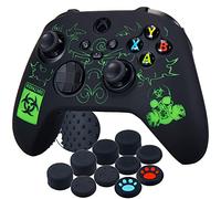 YoRHa Silicona Talla Láser Funda Piel Carcasas Cubierta para Xbox Series X/S Mando x 1 (BH Verde) con Agarres para el Pulgar x 10