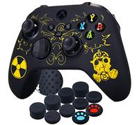 Yorha Silicona Talla Láser Funda Piel Carcasas Cubierta para Xbox Series X/S Mando x 1 (Radiación Amarilla) con Agarres para el Pulgar x 10