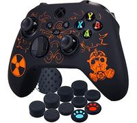 YoRHa Silicona Talla Láser Funda Piel Carcasas Cubierta para Xbox Series X/S Mando x 1 (Radiación Naranja) con Agarres para el Pulgar x 10