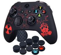 YoRHa Silicona Talla Láser Funda Piel Carcasas Cubierta para Xbox Series X/S Mando x 1 (Radiación roja) con Agarres para el Pulgar x 10