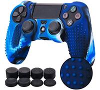 YoRHa Tachonado Silicona Caso Piel Fundas Protectores Cubierta para PS4/slim/Pro Mando x 1 (Camuflaje Azul) con Pro los puños Pulgar Thumb gripsx 8