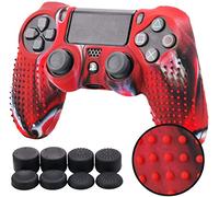 YoRHa Tachonado Silicona Caso Piel Fundas Protectores Cubierta para PS4/slim/Pro Mando x 1 (Camuflaje Rojo) con Pro los puños Pulgar Thumb gripsx 8