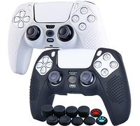 YoRHa Tachonado Silicona Caso Piel Fundas Protectores Cubierta para PS5 Mando x 2 (Blanco + Negro) con Pro los puños Pulgar Thumb gripsx 8