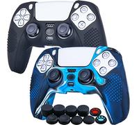 YoRHa Tachonado Silicona Caso Piel Fundas Protectores Cubierta para PS5 Mando x 2 (Camuflaje Rojo + Verde) con Pro los puños Pulgar Thumb gripsx 8
