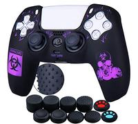 YoRHa Tachonado Talla Láser Silicona Caso Piel Fundas Protectores Cubierta para PS5 Mando x 1 (BH Morado) con Pro los puños Pulgar Thumb Gripsx 8