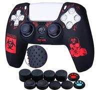 YoRHa Tachonado Talla Láser Silicona Caso Piel Fundas Protectores Cubierta para PS5 Mando x 1 (BH Rojo) con Pro los puños Pulgar Thumb Gripsx 8