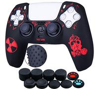 Yorha Tachonado Talla Láser Silicona Caso Piel Fundas Protectores Cubierta para PS5 Mando x 1 (radiación roja) con Pro los puños Pulgar Thumb Gripsx 8