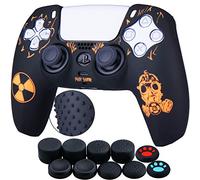 Yorha Tachonado Talla Láser Silicona Caso Piel Fundas Protectores Cubierta para PS5 Mando x 1 (Radiación Naranja) con Pro los puños Pulgar Thumb Gripsx 8