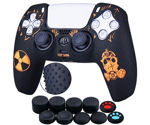 Yorha Tachonado Talla Láser Silicona Caso Piel Fundas Protectores Cubierta para PS5 Mando x 1 (Radiación Naranja) con Pro los puños Pulgar Thumb Gripsx 8