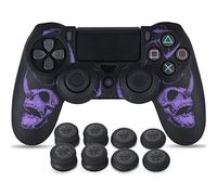 YoRHa Talla Láser Silicona Piel Skin para Mando PS4 x 1 (Púrpura) con Agarres para el Pulgar Thumb Grips x 8
