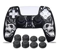 YoRHa Talla Láser Silicona Piel Skin para Mando PS5 x 1 (Blanco) con Agarres para el Pulgar Thumb Grips x 8
