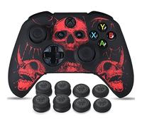YoRHa Talla Láser Silicona Piel Skin para Mando Xbox One S/X x 1 (Rojo) con Agarres para el Pulgar Thumb Grips x 8