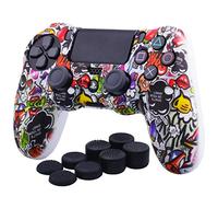YoRHa Transferencia de Agua Camuflaje de Impresión Silicona Caso Piel Fundas Protectores Cubierta para PS4/slim/Pro Dualshock 4 Mando x 1 (Hermoso Graffiti) con los Puños Pulgar Thumb Gripsx 8
