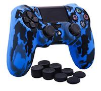 Yorha Transferencia de Agua Camuflaje de impresión Silicona Caso Piel Fundas Protectores Cubierta para PS4/slim/Pro Mando x 1 (Azul) con Pro los puños Pulgar Thumb gripsx 8