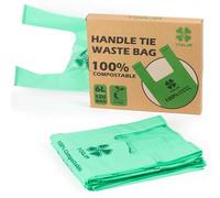 YORJA 6L Compostables Bolsas con Asas 120 unidades, 100% Biodegradables Bolsas Basura con Europe EN13432 & ASTM D6400 Certificado