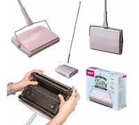 York Escoba Mecánica Recorrido Escoba De Alfombra para Recoger Las Suciedades Sweep Manual Sweeper Barredora de Mano Mopa para alfombras on Cuatro Ruedas Suaves Delgada Y Compacta Gris-Rosa