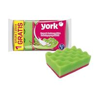 York Estropajo de Cocina Salvaúñas Universal con Fibra Abrasiva Esponja Multiusos para Lavar Platos Ollas y Sartenes Limpieza de Superficies Pack de 5 Unidades (4+1 Gratis) Verde y Amarillo