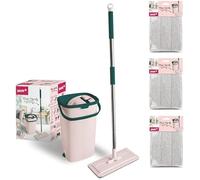 York Juego de fregona con Cubo y función de escurridor, Microfibra | Limpiaparabrisas plano manos libres para limpieza en seco y húmedo, ideal para laminados, azulejos y todos los suelos