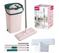 York Juego de Fregona Plana con Cubo Escurridor y Microfibra | Kit de mopa con cubo y escurridor, mango telescópico y paño de microfibra para limpiar azulejos y diferentes suelos