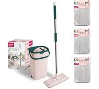 York Juego de mopa para teléfono móvil, Plana, giratoria con Dos Compartimentos, fregona con función de escurridor, Limpieza en seco y húmedo, Apta para Todos los Suelos, 3 Cartuchos adicionales