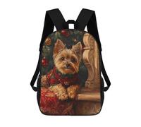 Yorkie Christmas Portrait Holiday Dog Fireplace Portrait Mochilas Infantiles Escolares Impresas En 3D, Mochilas Para Niños, Mochilas De Viaje Para Niños Y Niñas, Mochilas Escolares Para Niños 17inch