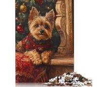 Yorkie Christmas Portrait Holiday Dog Fireplace Portrait Puzzle Imposible,desafío para Adultos Juego Educativo 1000 Piezas Obra De Arte De Juego De para Adultos Y Niños 500pcs (52x38cm)