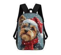 Yorkie Christmas Portrait Yorkshire Terrier in Santa Hat Mochila Escolar Impresa En 3D Mochilas Informales Para Niños Mochila Escolar Impresa En 3D Para Niños De Primaria Y Secundaria 17inch