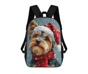 Yorkie Christmas Portrait Yorkshire Terrier in Santa Hat Mochila Escolar Impresa En 3D Mochilas Informales Para Niños Mochila Escolar Impresa En 3D Para Niños De Primaria Y Secundaria 17inch