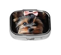 Yorkie Dog - Pastillero cuadrado de metal, organizador de medicamentos de viaje, 2 compartimentos, portátil, pequeño estuche de almacenamiento