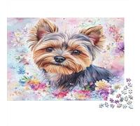 Yorkie Dog Portrait Rompecabezas 1000 Piezas - Watercolor Pet Art Style -Regalo Hombre Mujer DIY Papel Adultos Decoración Familiar Ilustrados 52x38cm/1000pcs