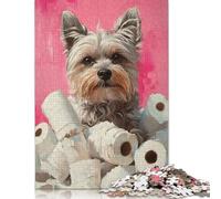 Yorkie Dog with Toilet Paper Painting Yorkie Toilet Print Puzzles Imposible,desafío para Adultos Juego Educativo 1000 Piezas Obra De Arte De Juego De para Adultos, Regalos A Partir De 14 Años 300pcs