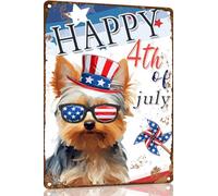 Yorkie Feliz 4 De Julio Signos Retro Estaño Diseño Letrero De Estaño Arte Cartel Metal para Cafetería Hombre Cueva Pub 20X30 Cm