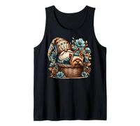 Yorkie Grandpa Gnome In A Dog Basket With Floral Blue Flower Camiseta sin Mangas