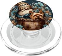 Yorkie Grandpa Gnome In A Dog Basket With Floral Blue Flower PopSockets PopGrip para MagSafe