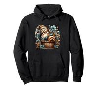 Yorkie Grandpa Gnome In A Dog Basket With Floral Blue Flower Sudadera con Capucha