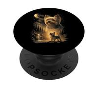 Yorkie Howling to The Moon Vintage 90s Funny Dog Pet Dueño PopSockets PopGrip Adhesivo