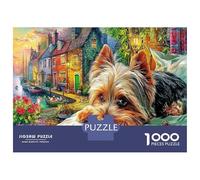 Yorkie Junto a una cabaña con Flores 1000 Piezas Puzzle Premium Mascota cálida Puzzle Clásico, Cartón - Antiestrés Total, Decoración De Pared, Regalo para Mujeres, Hombres Y Mayores 70x50cm/1000pcs