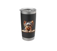 Yorkie Puppy Bookworm, Yorkshire Terrier leyendo un libro Vaso térmico de acero inoxidable de doble pared