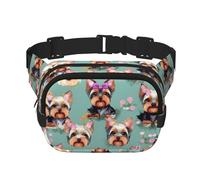 Yorkie - Riñonera grande con estampado floral para mujer, bonita riñonera cruzada a la moda, Negro -, Talla única